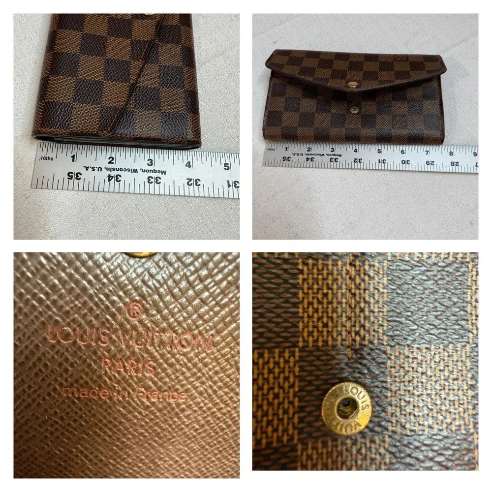 Louis Vuitton Sarah Wallet Damier Ebene Canvas Made in France (Monogrammed A.T.)